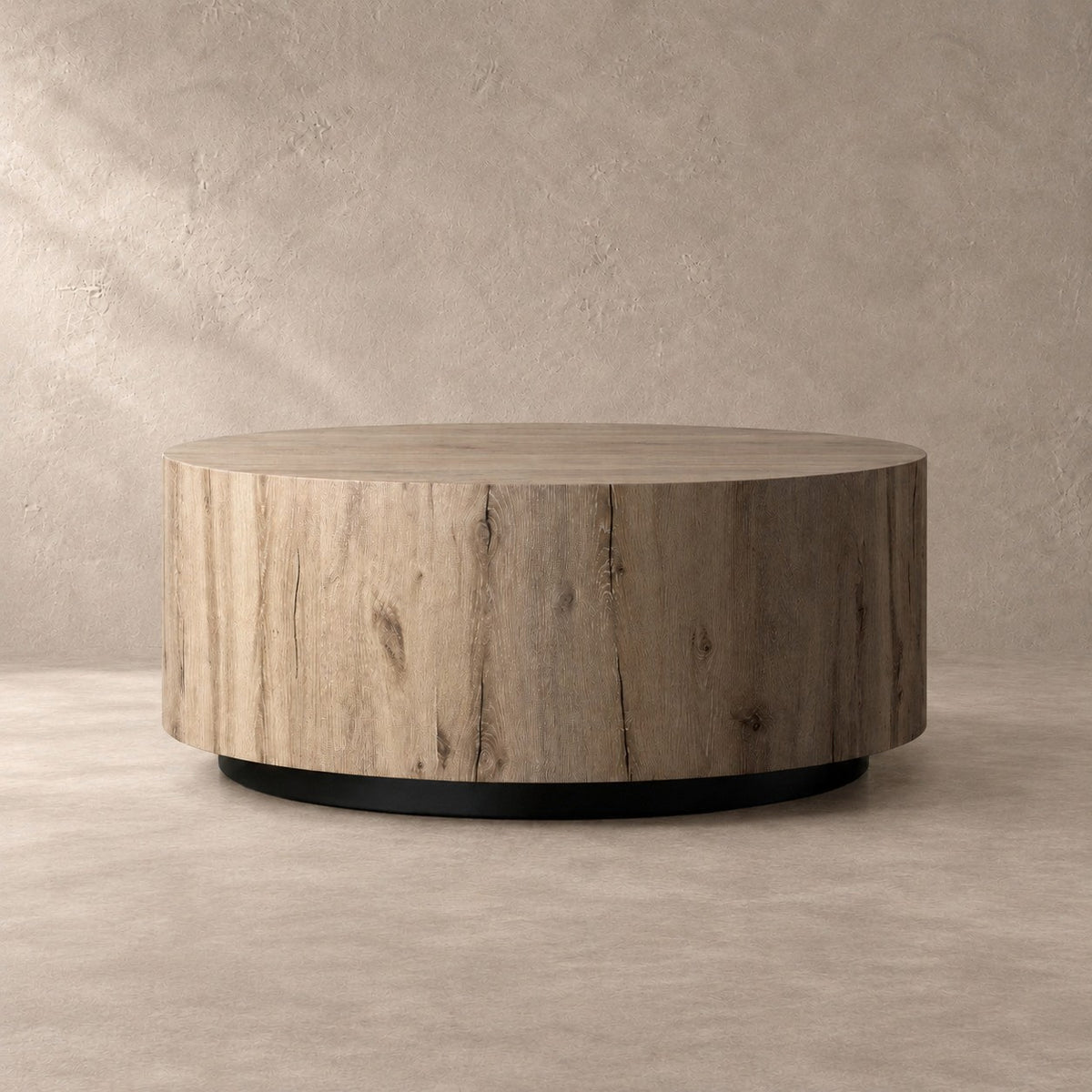 Oak Wood Round Plinth Coffee Table