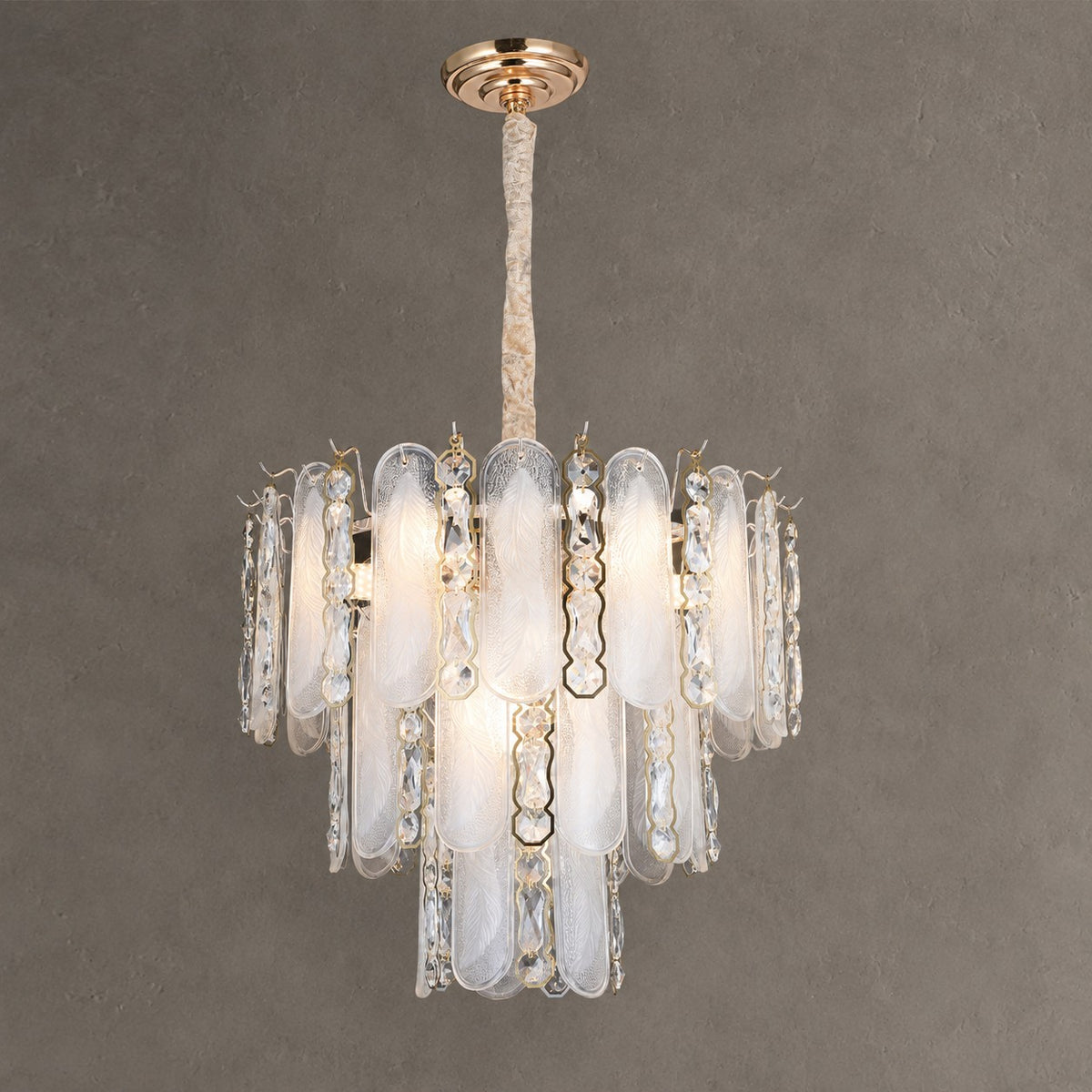 Modern Feather Crystal Chandelier Set in Chrome/Gold Finish for High/Low-ceiling