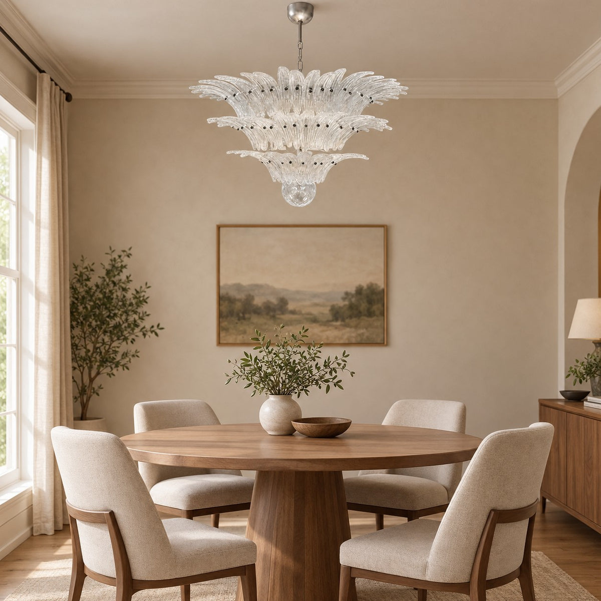 Chandelier Sculptural Floral Glass Style Floralys
