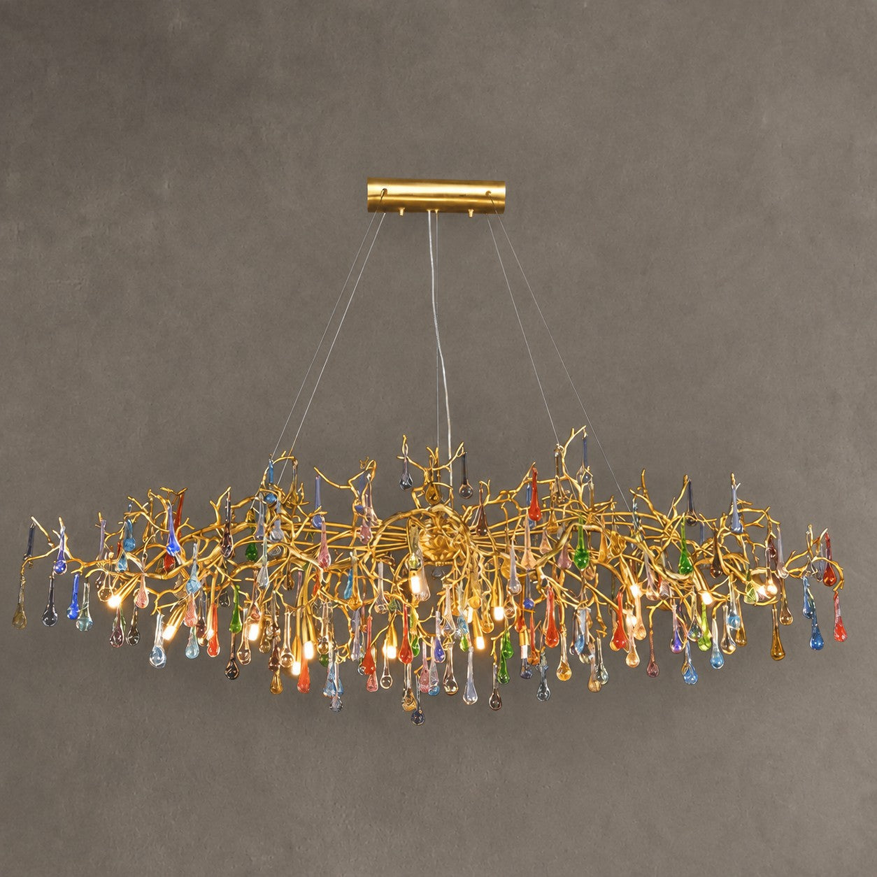 Colorful Raindrop Brass Branch Chandelier