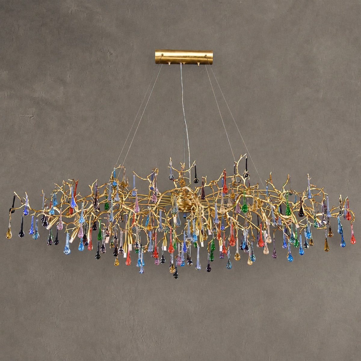 Colorful Raindrop Brass Branch Chandelier
