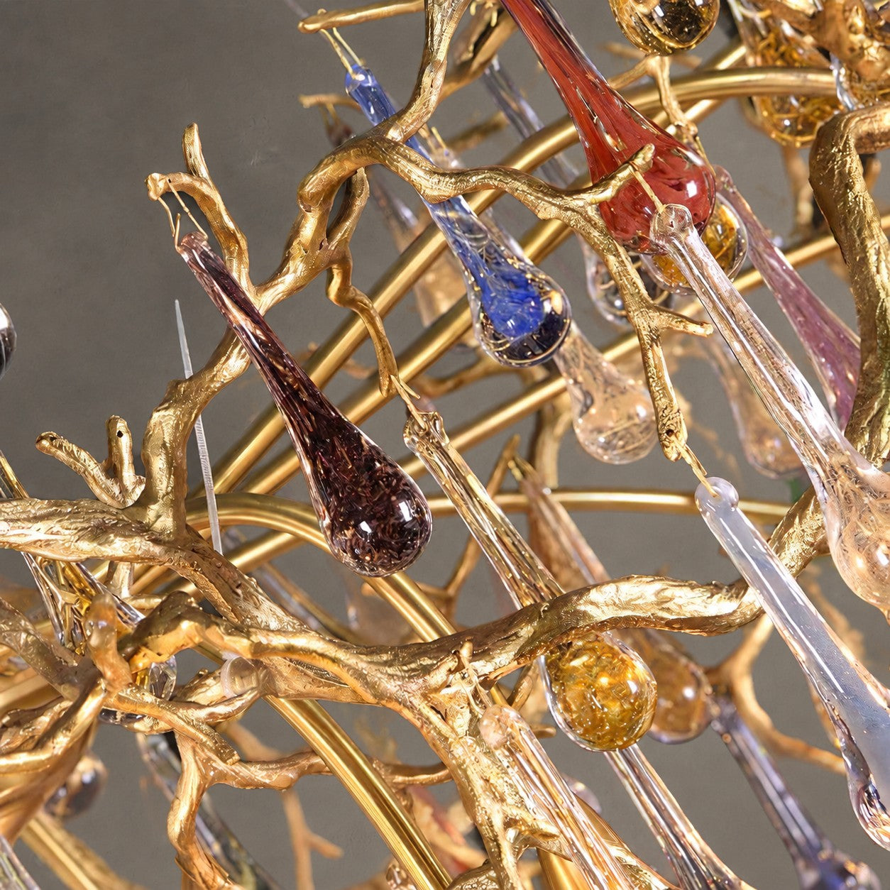 Colorful Raindrop Brass Branch Chandelier