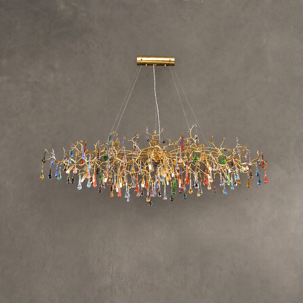 Colorful Raindrop Brass Branch Chandelier