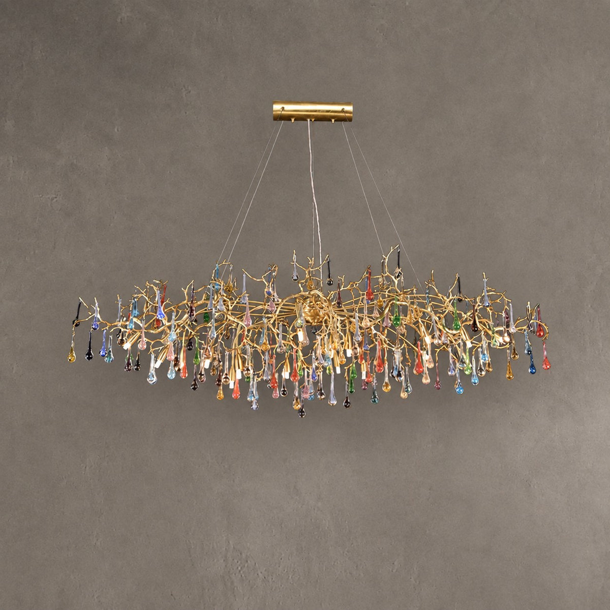 Colorful Raindrop Brass Branch Chandelier
