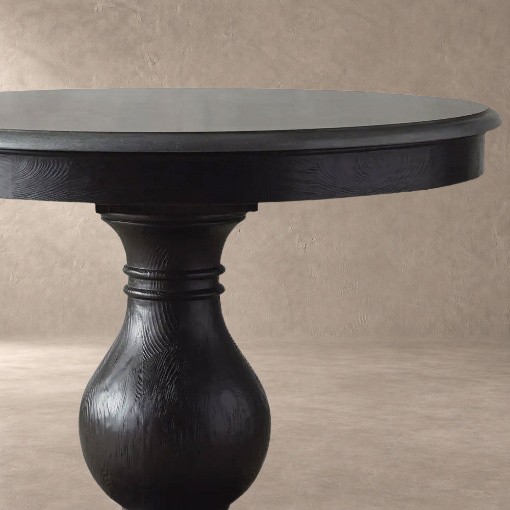 Sculpted Pine Base Round Marble Dining Table