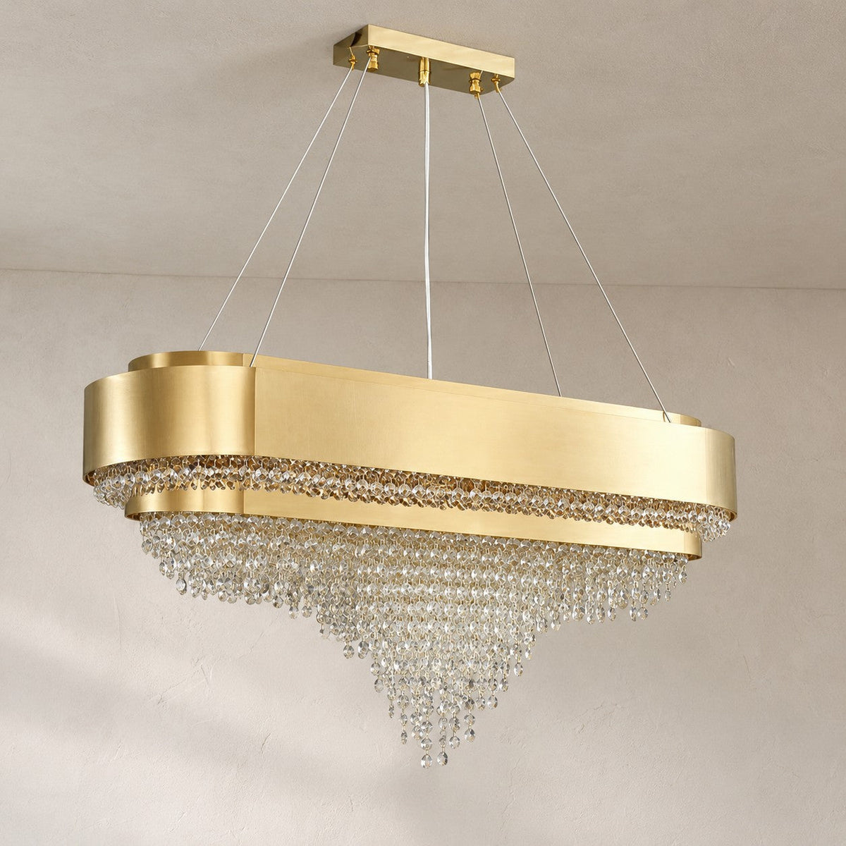 Decorative Gold Round Crystal Living Room Chandelier Light Oval Pendant Lamp For Dining Room Kitchen Table