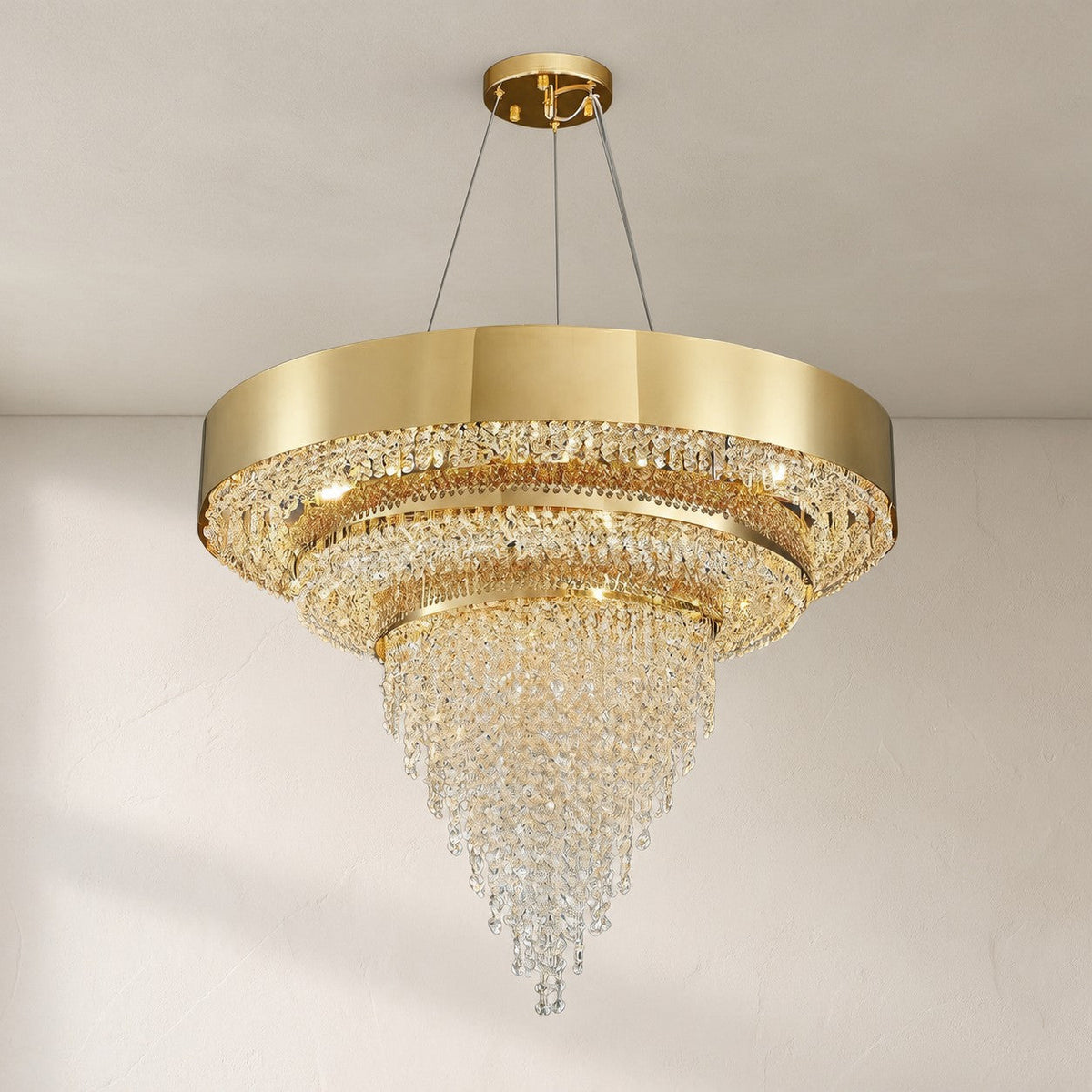 Decorative Gold Round Crystal Living Room Chandelier Light Oval Pendant Lamp For Dining Room Kitchen Table