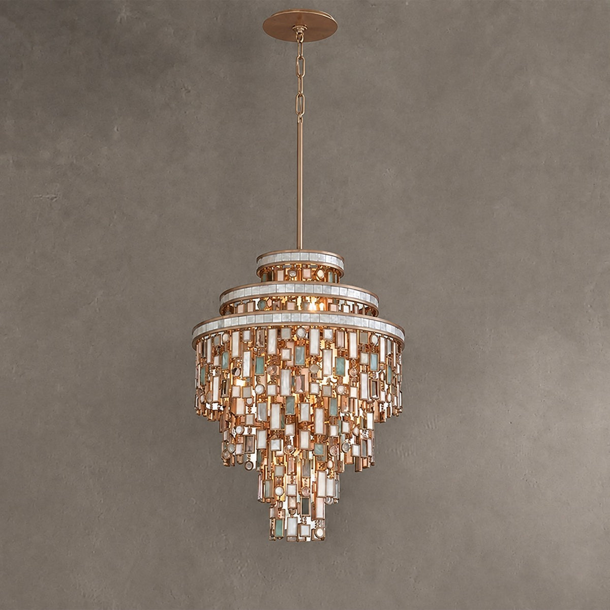Designer Style Multi-tier Vintage Colorful Plaid Glass Chandelier for Hallway/Living Room/Foyer