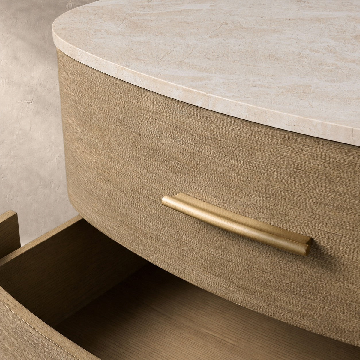 Two-Drawer Marble Top Bedside Table With Brass Pulls