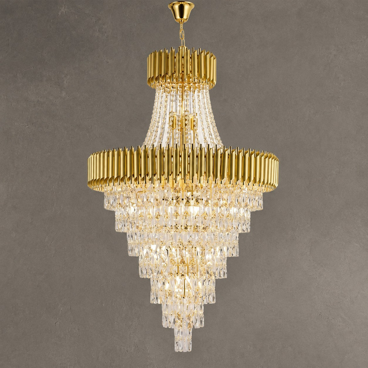 Extra Large Modern Multi-layers Gold/Black Light Luxury Crystal Chandelier For 2-Story Living Room,Foyer