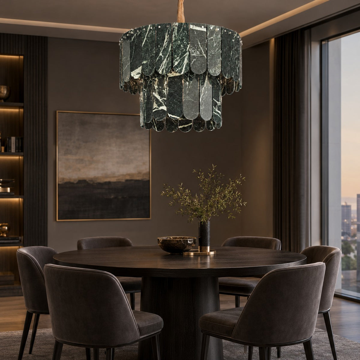 Modern Two-Tier Prada Green Luxury stone Chandelier