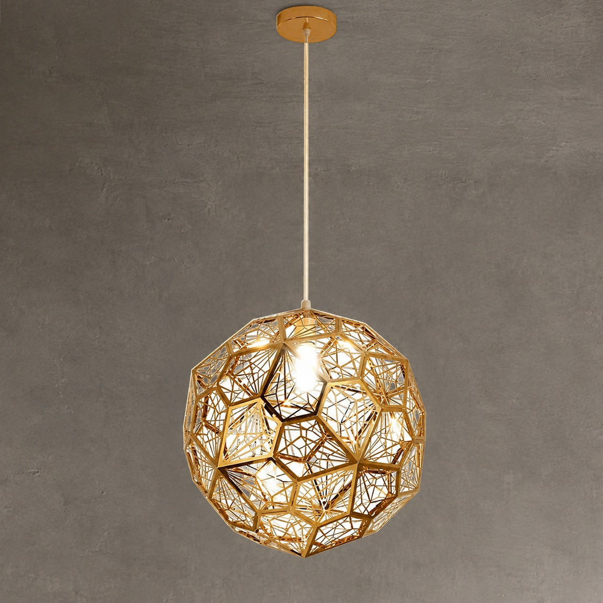 Elegant Italian Designer Single 1-Light Textured Geometric Pendant Lamp With Bulbs Diamond Ball Shaped Ceiling Light Fixture In Gold Finish