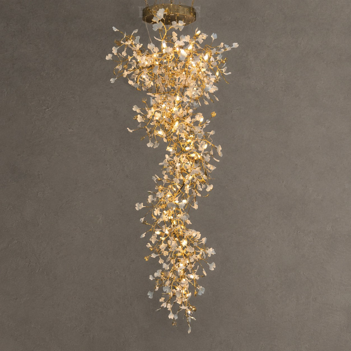 Extra Large Ceramics Ginkgo Leaves Twig Chandelier for High Ceiling Living Room/Hotel Hall