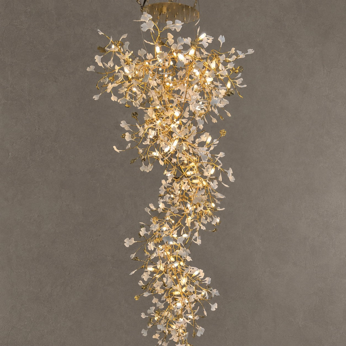Extra Large Ceramics Ginkgo Leaves Twig Chandelier for High Ceiling Living Room/Hotel Hall
