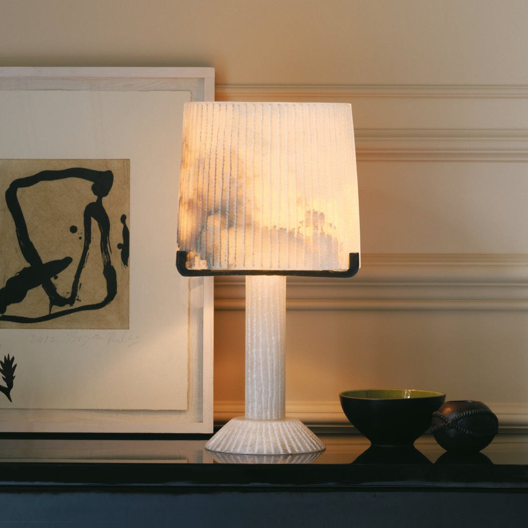 Stepped Alabaster Column Table Lamp