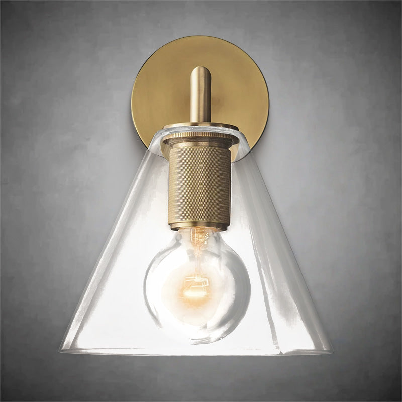 Industrial Minimalist Utilitaive Funnel Shade Sconce Handcrafted Brass