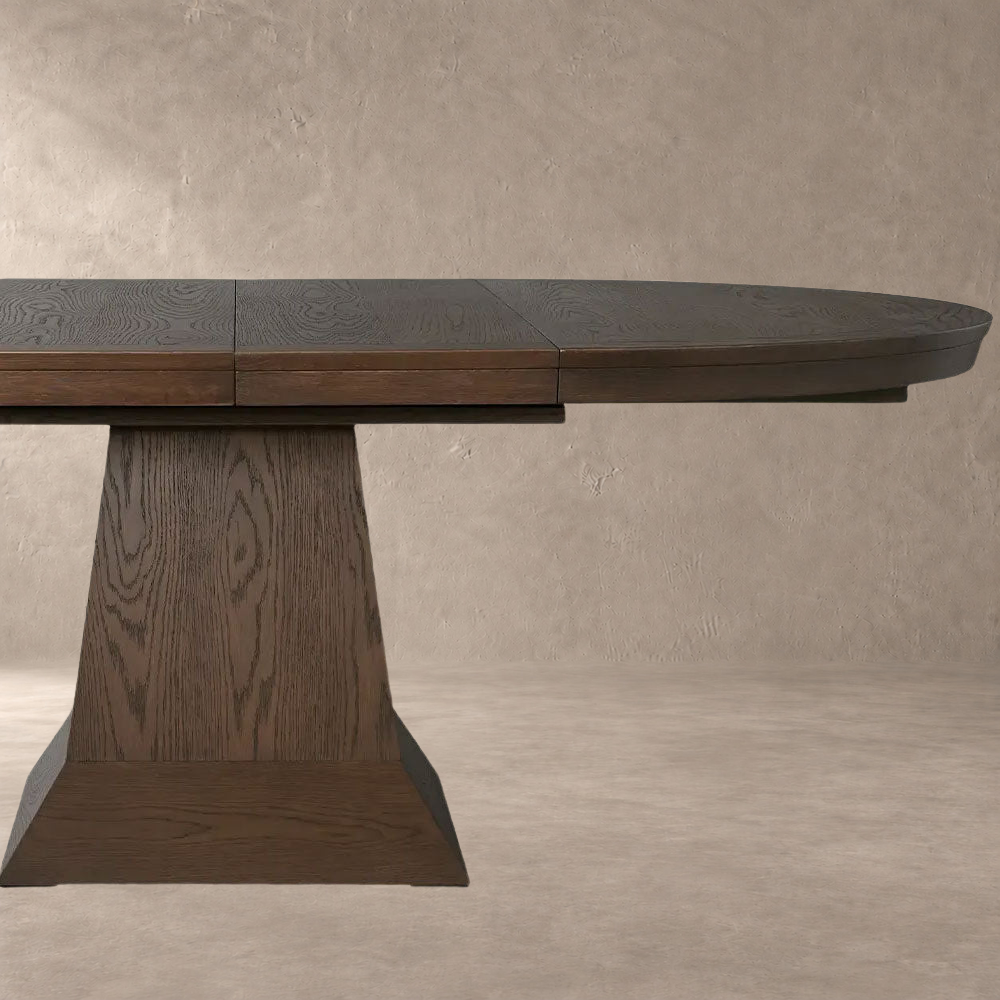 Expandable Round Oak Dining Table with Leaves