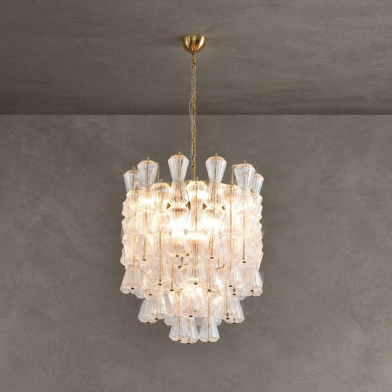Florenzia Chandelier Ribbed Glass Cascade Gold