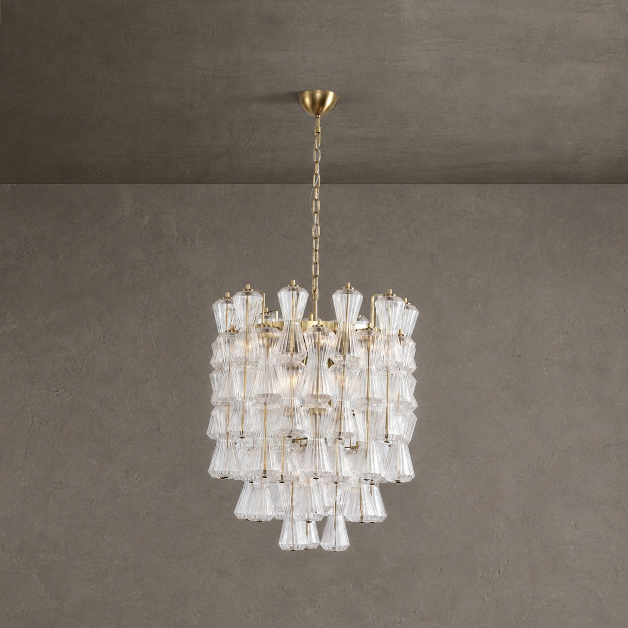 Florenzia Chandelier Ribbed Glass Cascade Gold