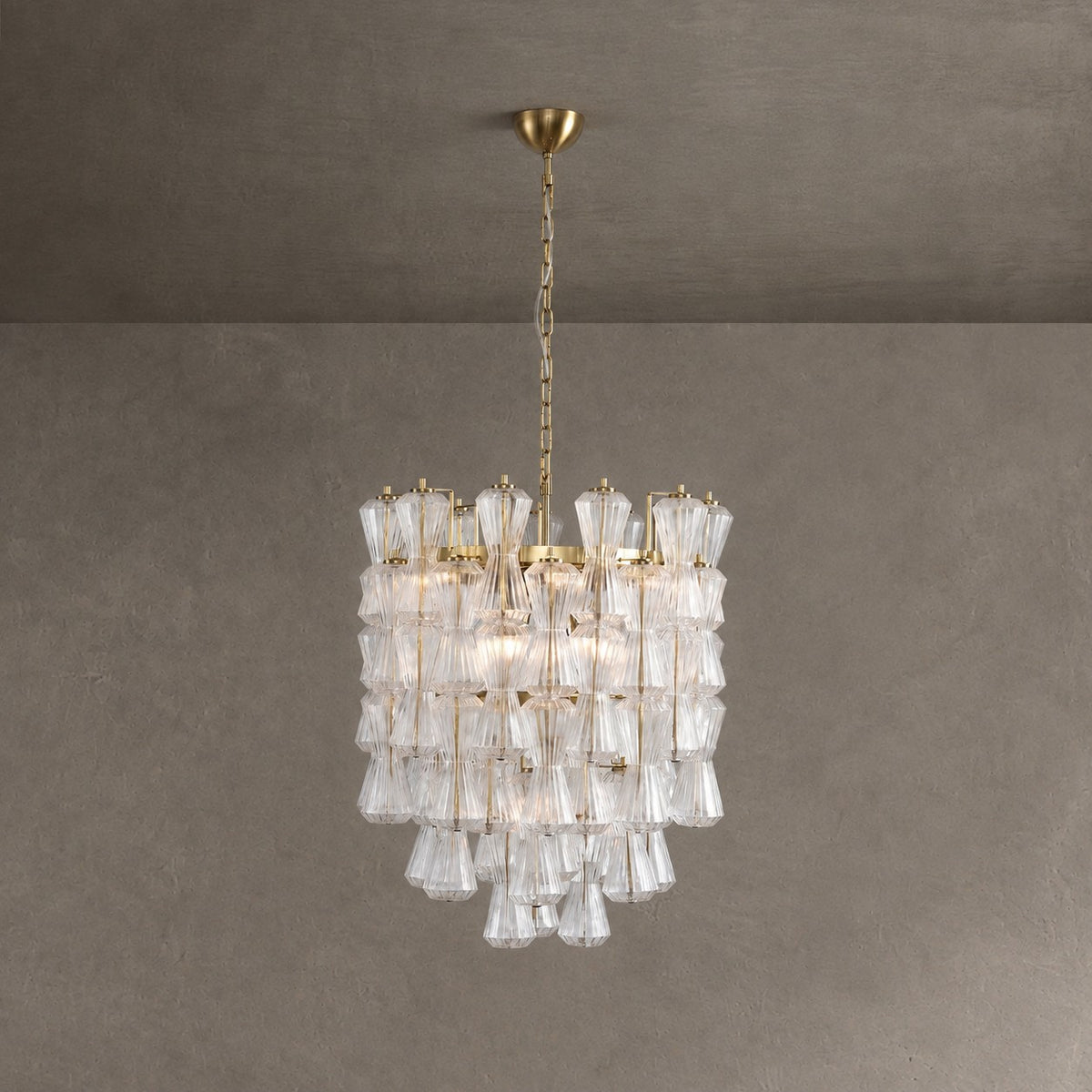 Florenzia Chandelier Ribbed Glass Cascade Gold