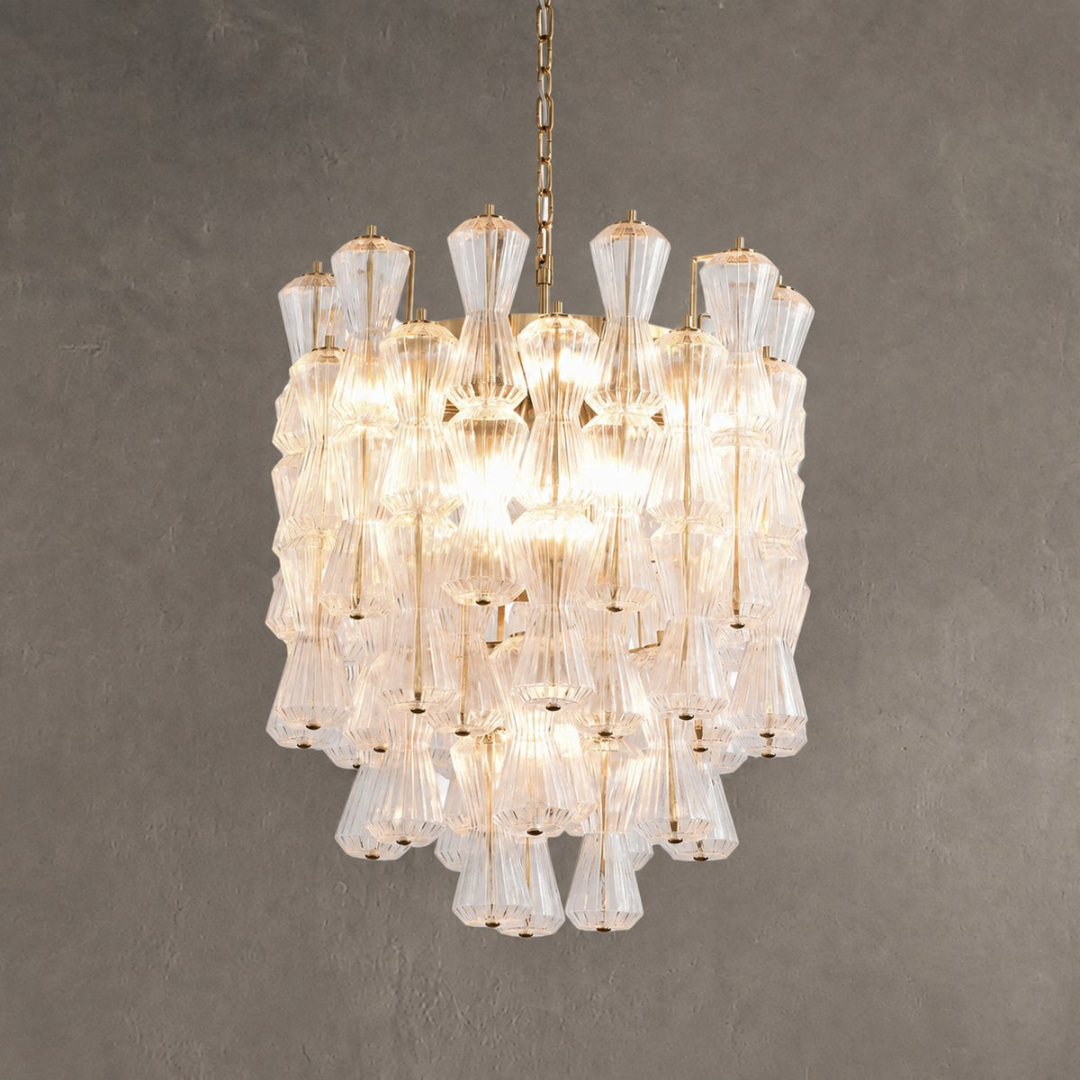 Florenzia Chandelier Ribbed Glass Cascade Gold