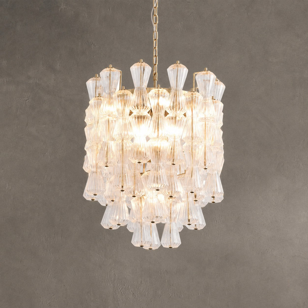 Florenzia Chandelier Ribbed Glass Cascade Gold