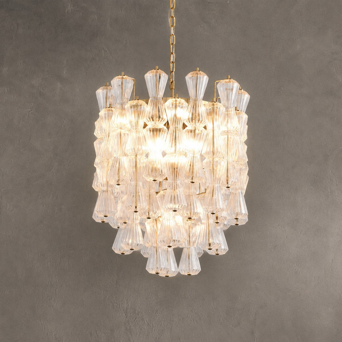 Florenzia Chandelier Ribbed Glass Cascade Gold