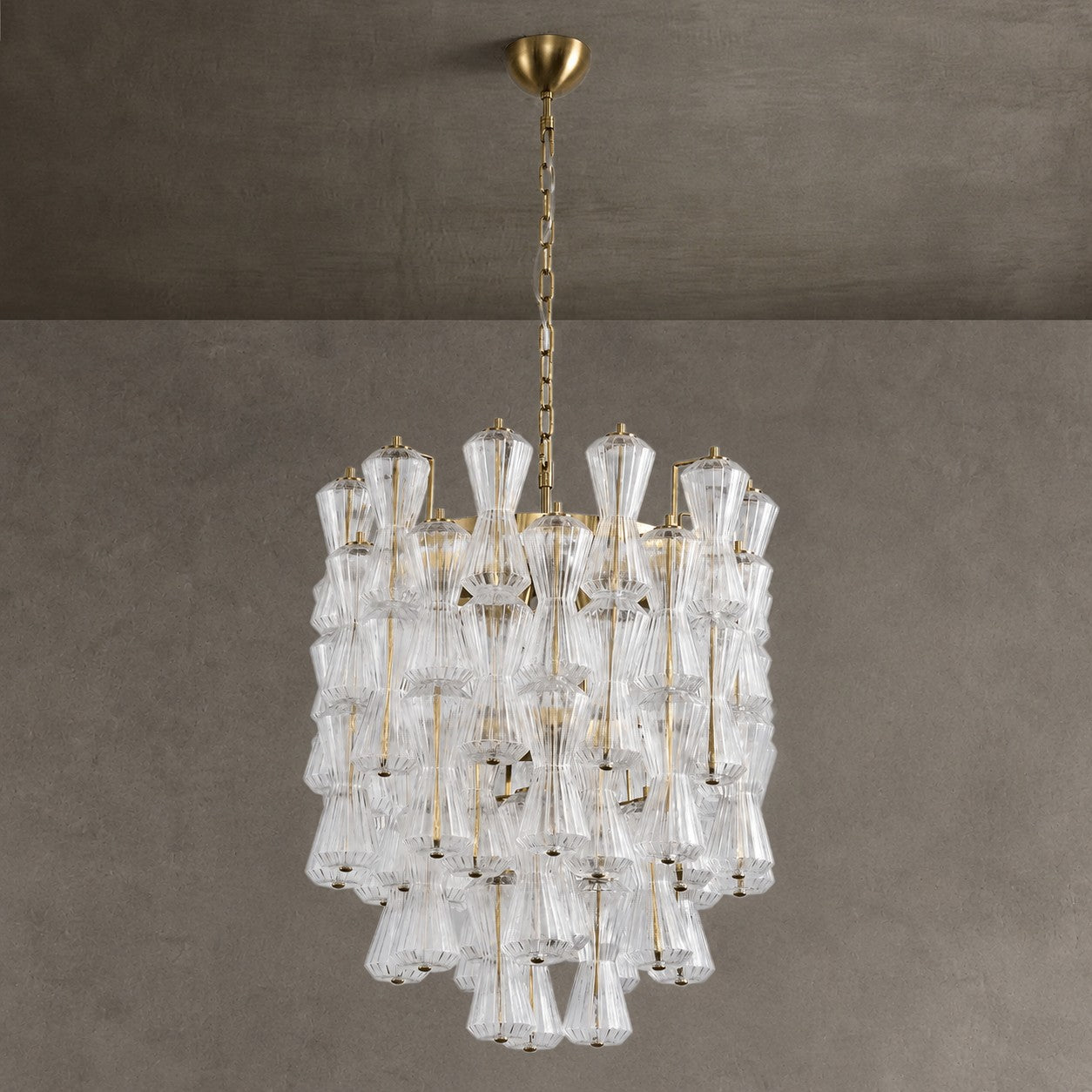Florenzia Chandelier Ribbed Glass Cascade Gold