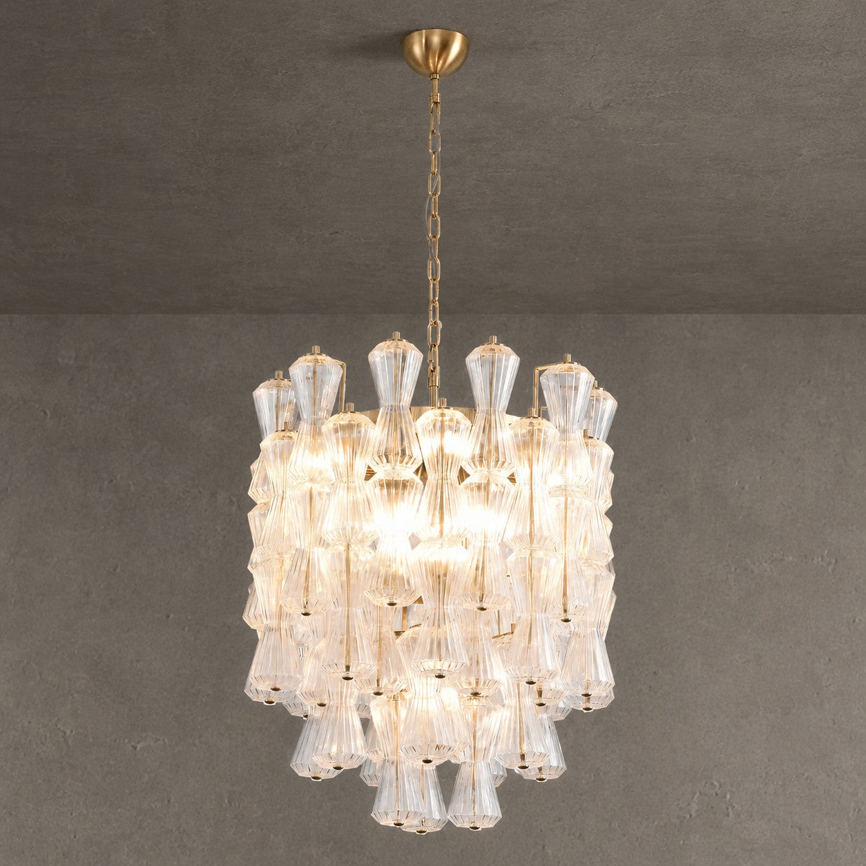 Florenzia Chandelier Ribbed Glass Cascade Gold