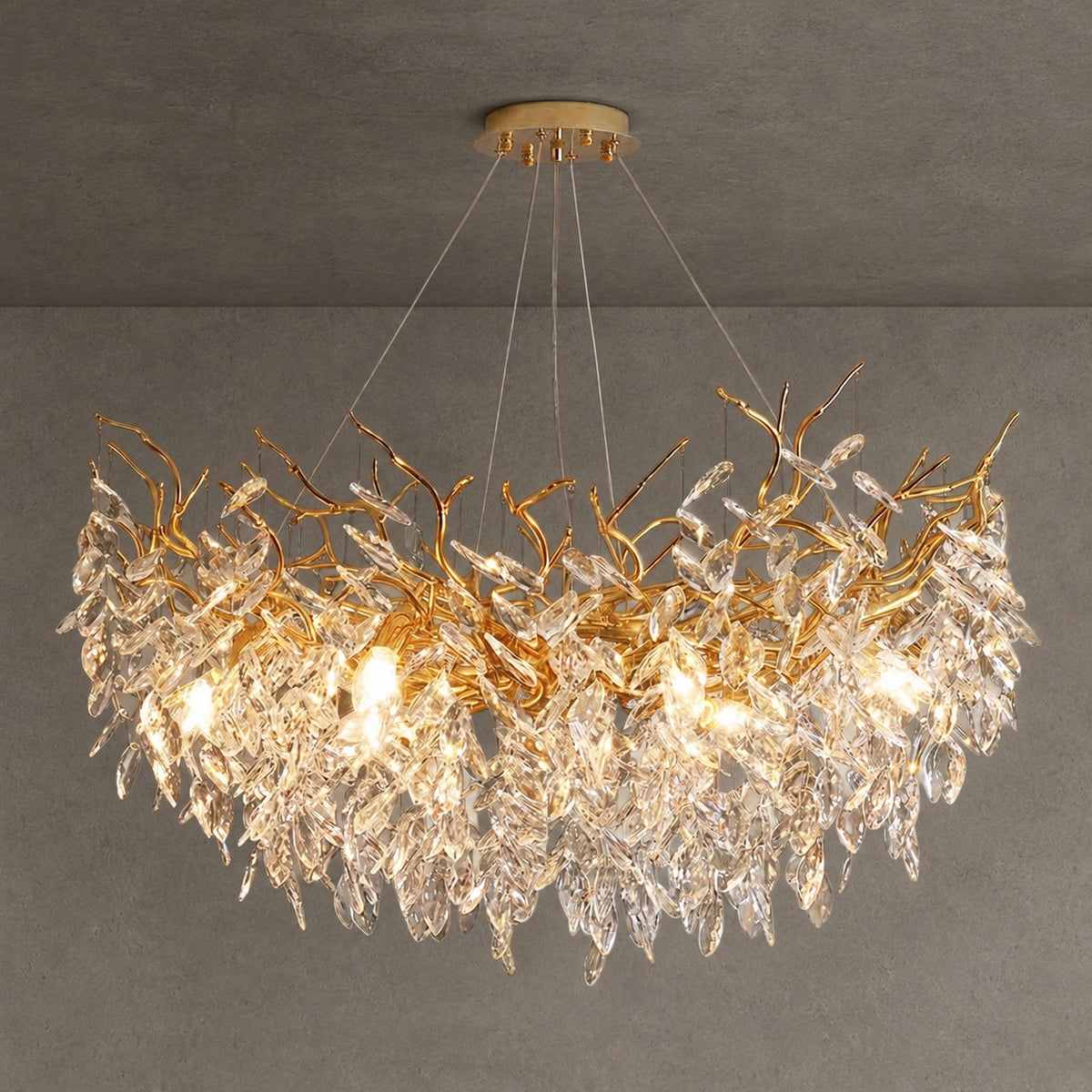 French Branch Crystal Chandelier with Elegant Crystal Leaves