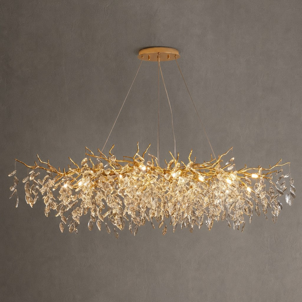 French Branch Crystal Chandelier with Elegant Crystal Leaves