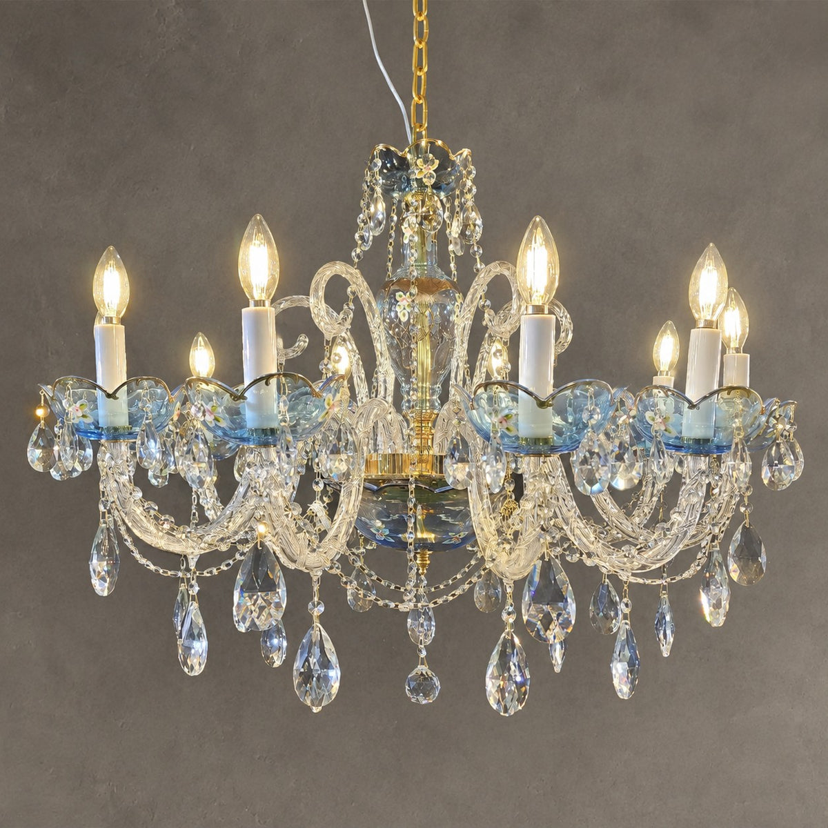 French Romantic Blue Crystal Designer Chandelier for Bedroom/Living Room/Dining Room