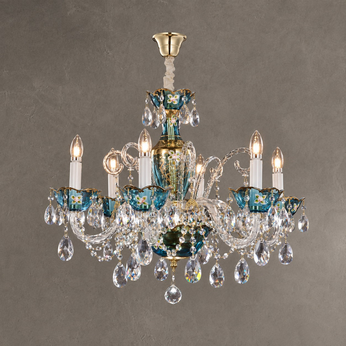 French Romantic Blue Crystal Designer Chandelier for Bedroom/Living Room/Dining Room