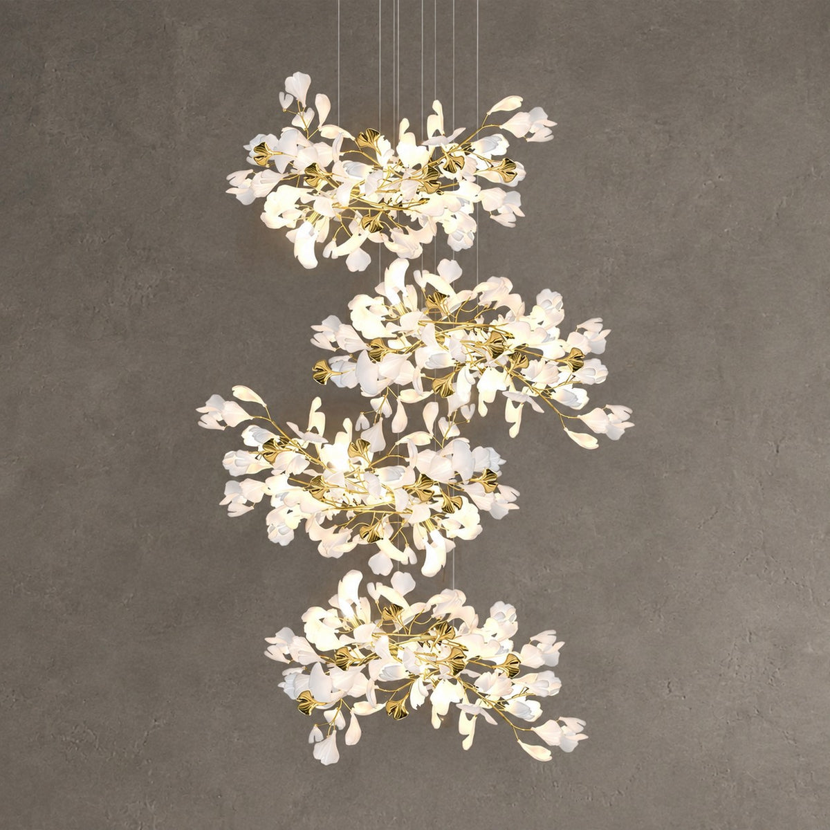 Gingko Leaves Ceramics Spiral Branch Chandelier