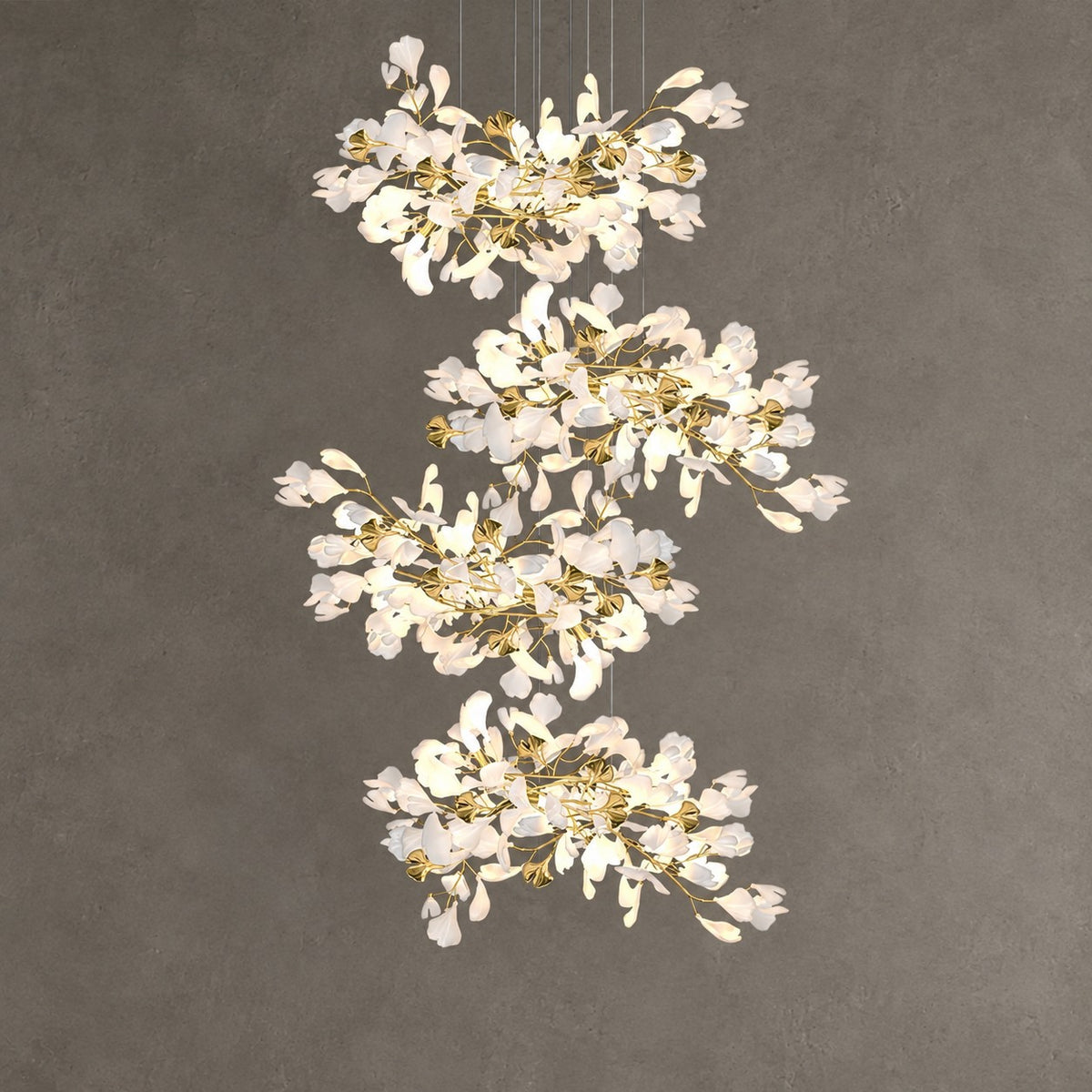 Gingko Leaves Ceramics Spiral Branch Chandelier