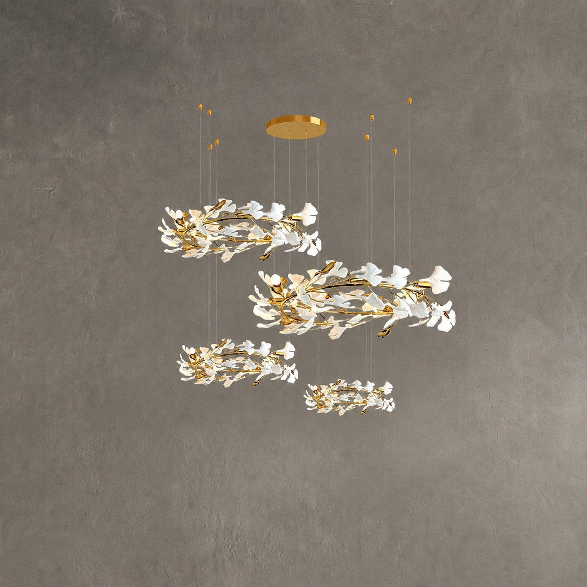 Gingko Leaves Ceramics Spiral Branch Chandelier