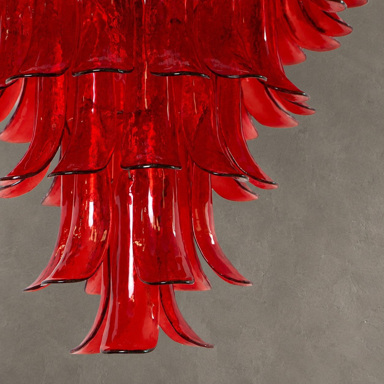 Chandelier Glass Crimson Cascade Hand-Blown Murano-Style Seven-Tier Chrome