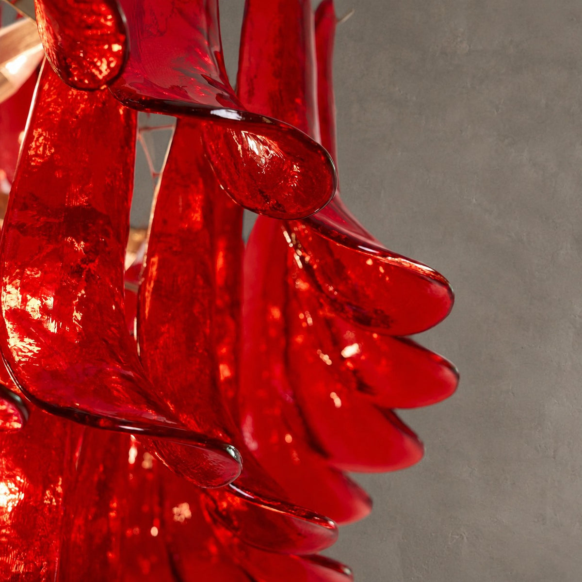 Chandelier Glass Crimson Cascade Hand-Blown Murano-Style Seven-Tier Chrome
