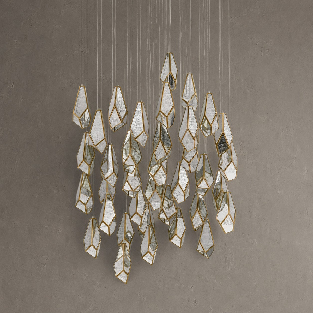 Glass Mirror 36-Light Round Multi-Drop 33'' Chandelier