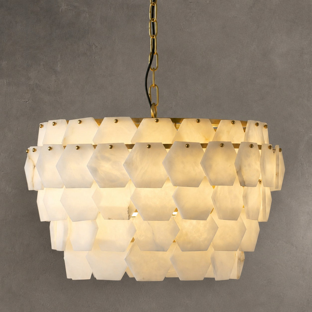 Hexa Cloud Gold & White Alabaster Pendant Light– 23.6" Diameter