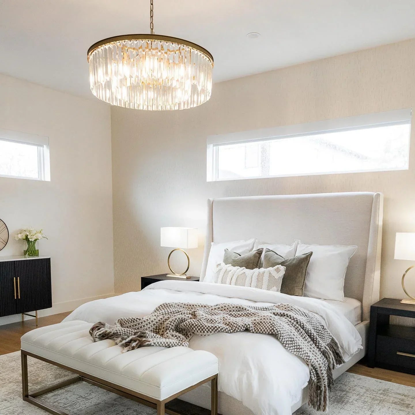 Leyland Crystal Round Chandelier – Brass or Bronze Finish, 33" Diameter