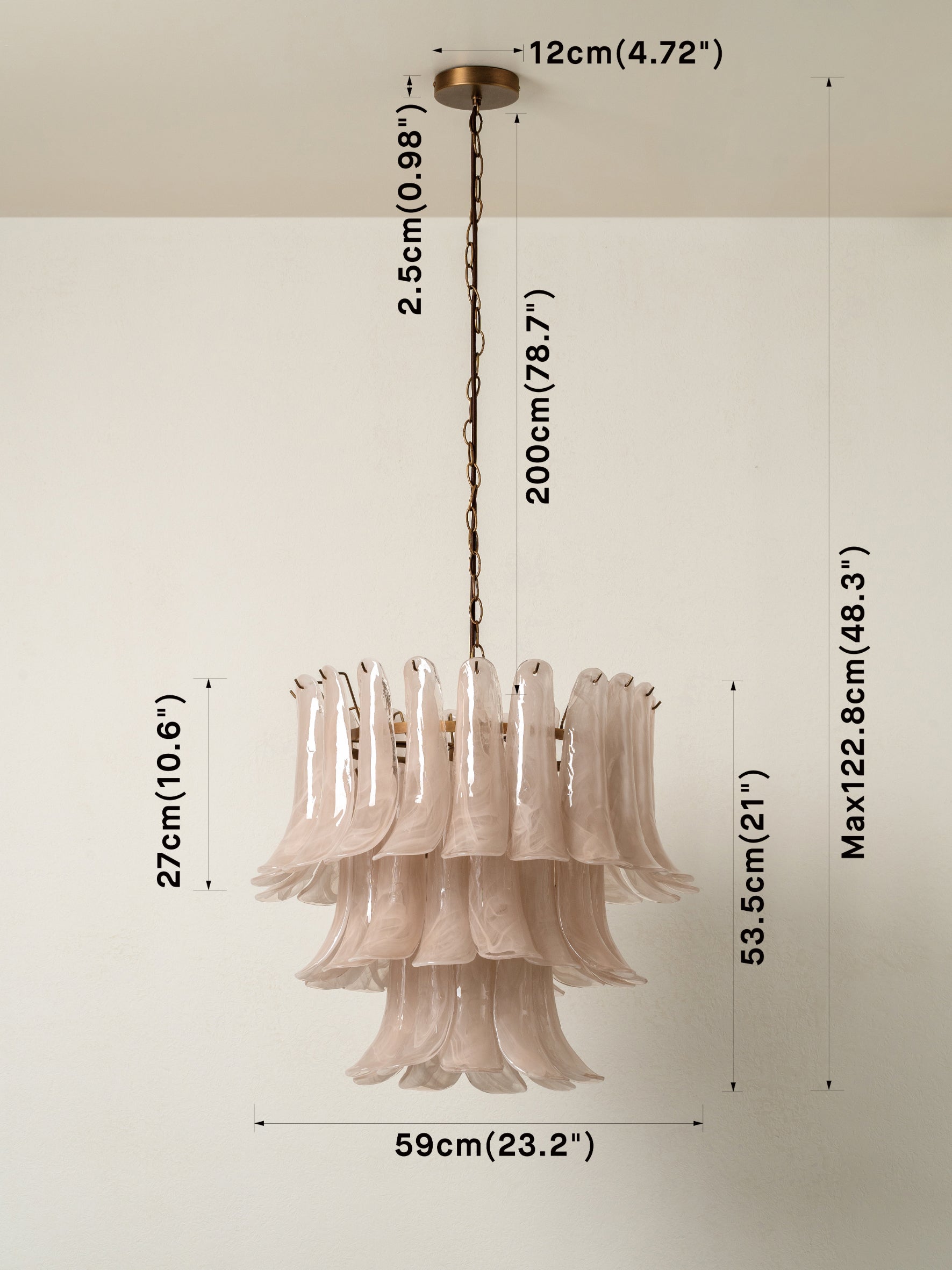 Lonso Taupe Mid-Century Brass & Glass Chandelier – Vintage Glam