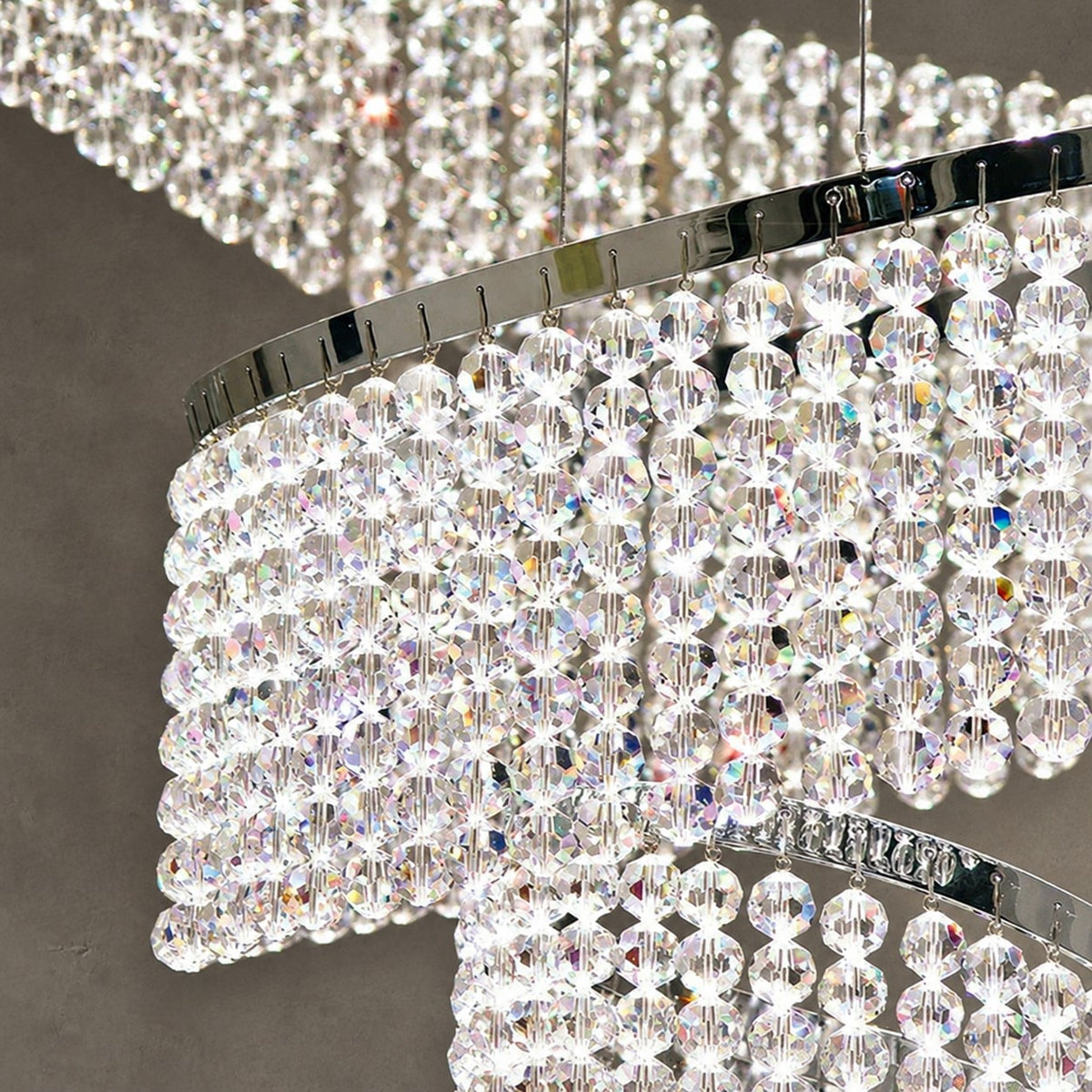 Long Crystal Tassel Rings Chandelier Extra Large Living Room Staircase High Ceiling Lighting Fixture
