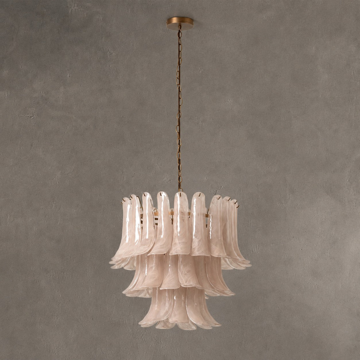 Lonso Taupe Mid-Century Brass & Glass Chandelier – Vintage Glam