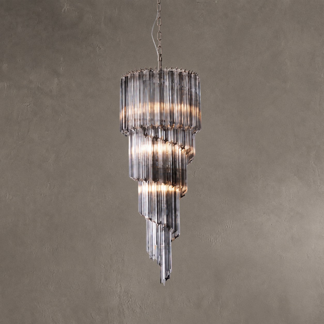 Chandelier Lucente Noir Spiral Grey Glass Nickel