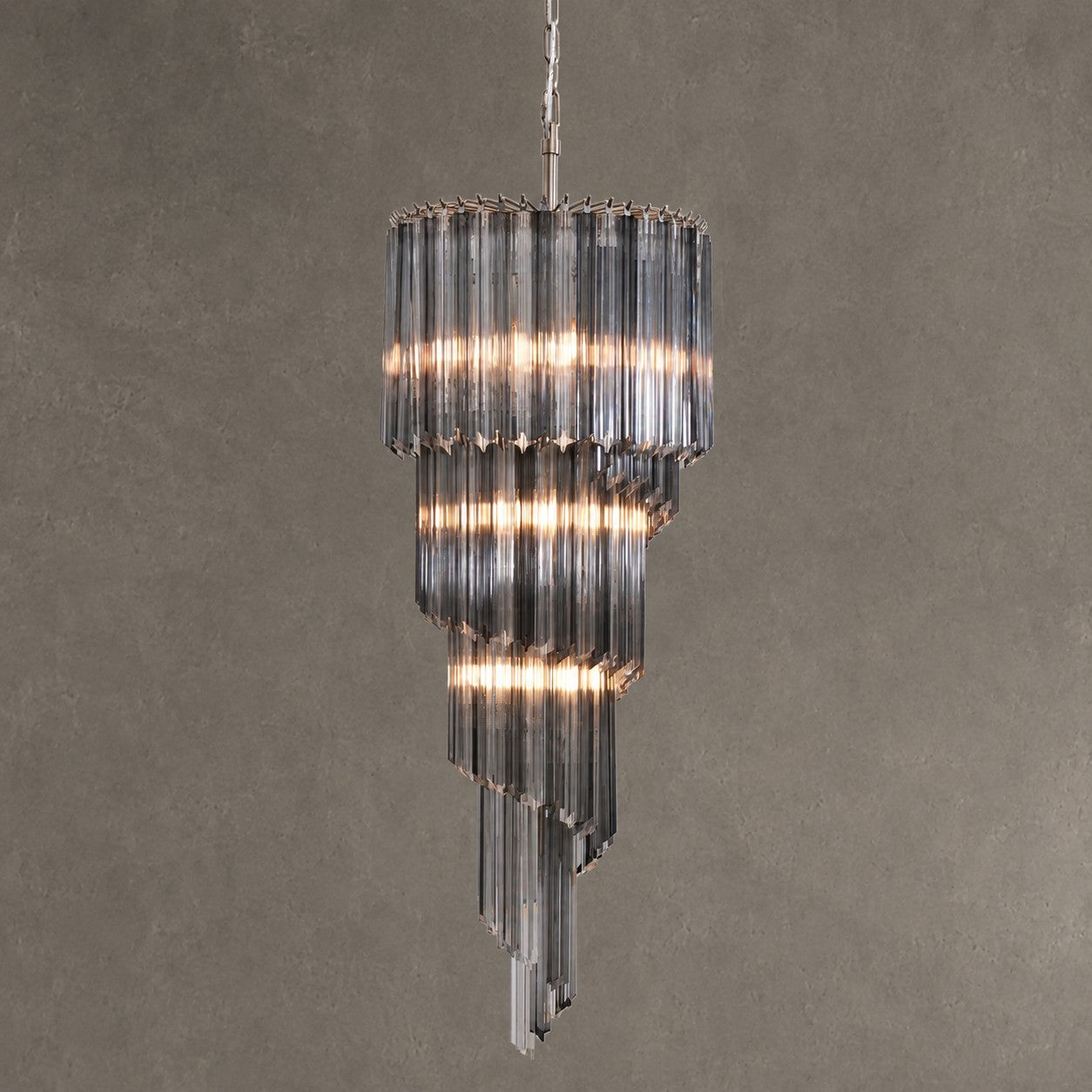 Chandelier Lucente Noir Spiral Grey Glass Nickel