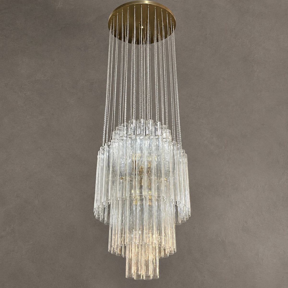 Luxury Floating Cascade Clear Glass Tube Chandelier for High Ceilings