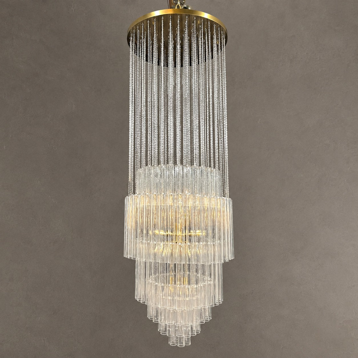 Luxury Floating Cascade Clear Glass Tube Chandelier for High Ceilings