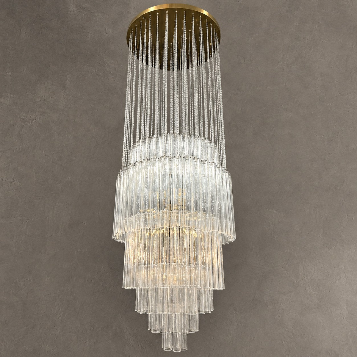 Luxury Floating Cascade Clear Glass Tube Chandelier for High Ceilings