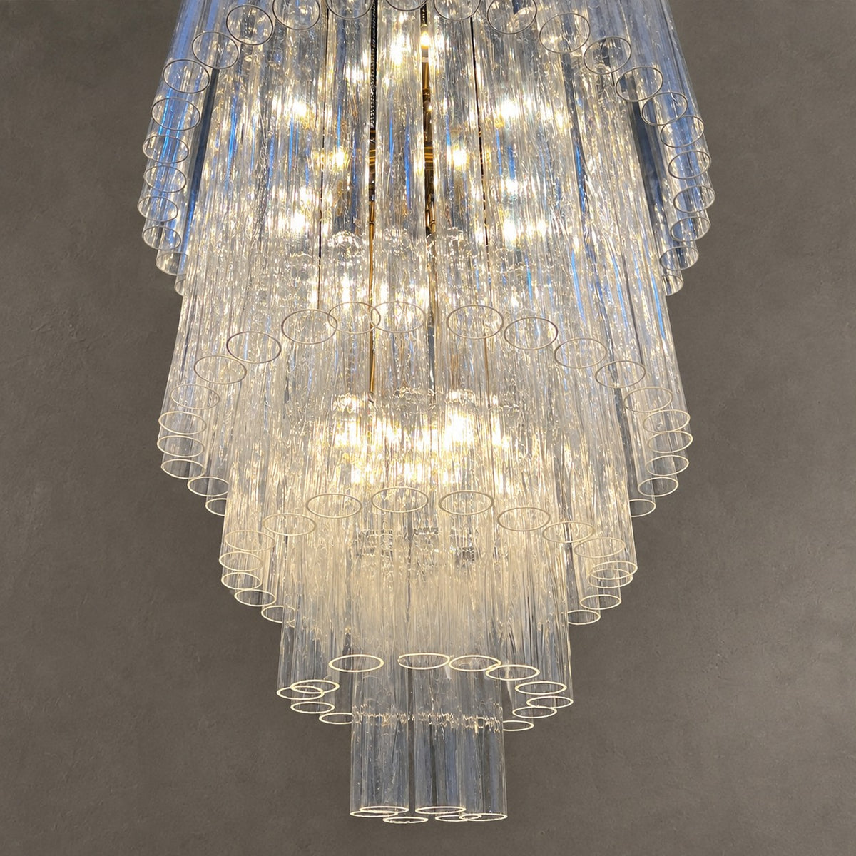 Luxury Floating Cascade Clear Glass Tube Chandelier for High Ceilings